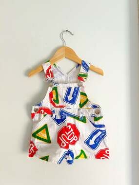 Y2K Vintage Little Rebels Road Sign All Over Print Denim Shortalls Overalls